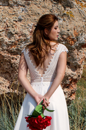 A-line Boho Lace and Satin Beach Wedding Dress [4]