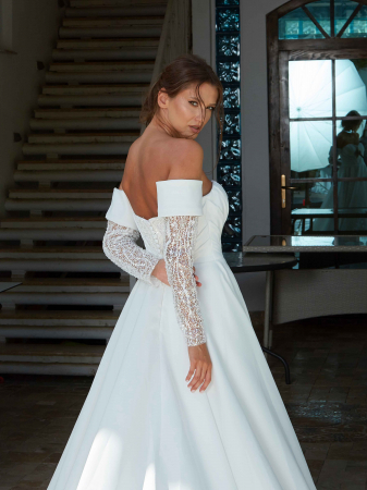 Satin a line wedding dress with detachable sleeves [9]