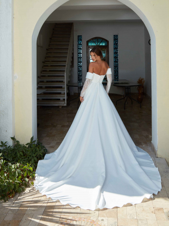 Satin a line wedding dress with detachable sleeves [2]