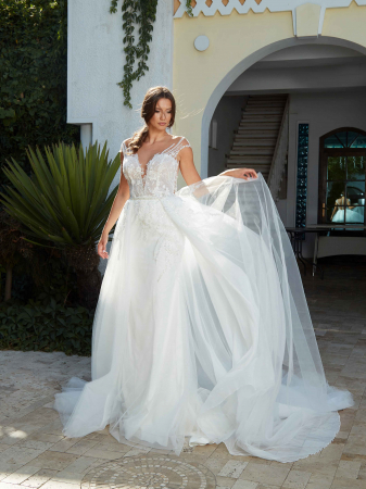 Mermaid wedding dress with detachable overskirt