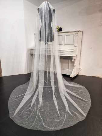 One tier glitter wedding veil