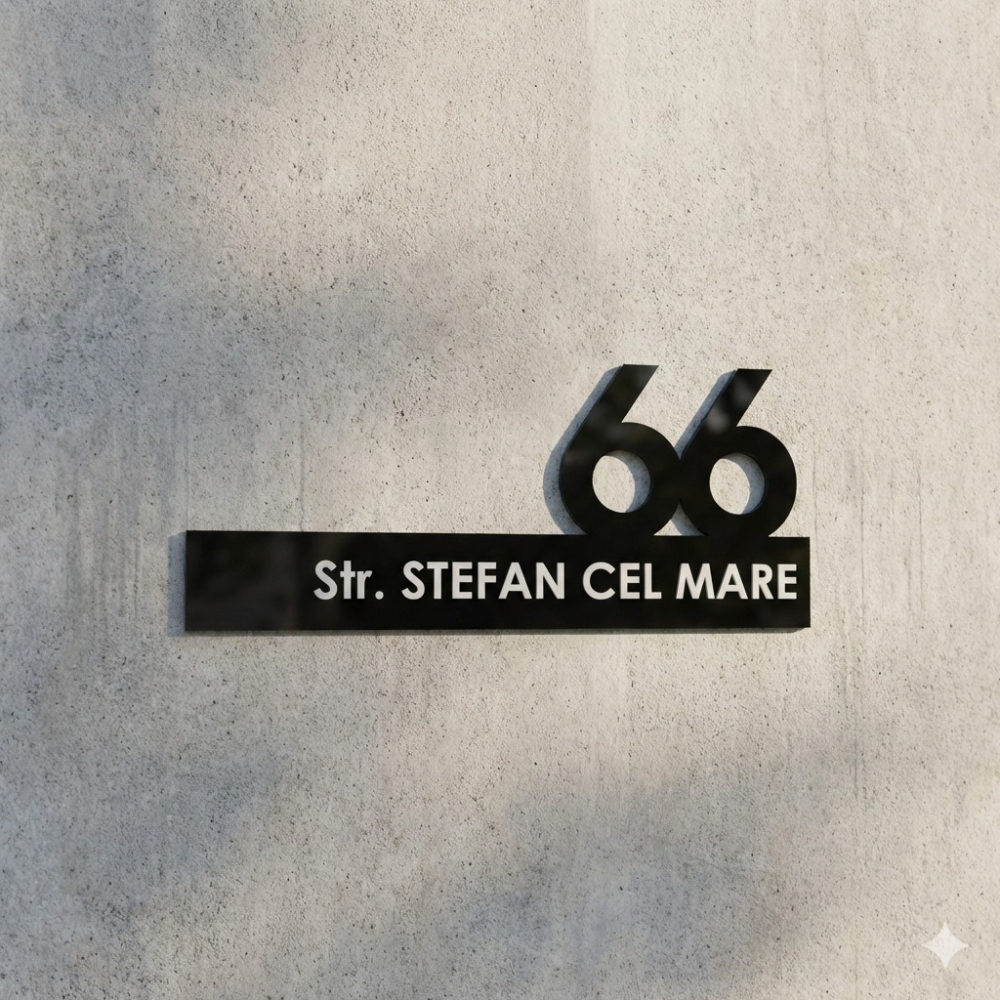 Plăcuță adresă din plexiglas negru – număr decupat și text autocolant [4]