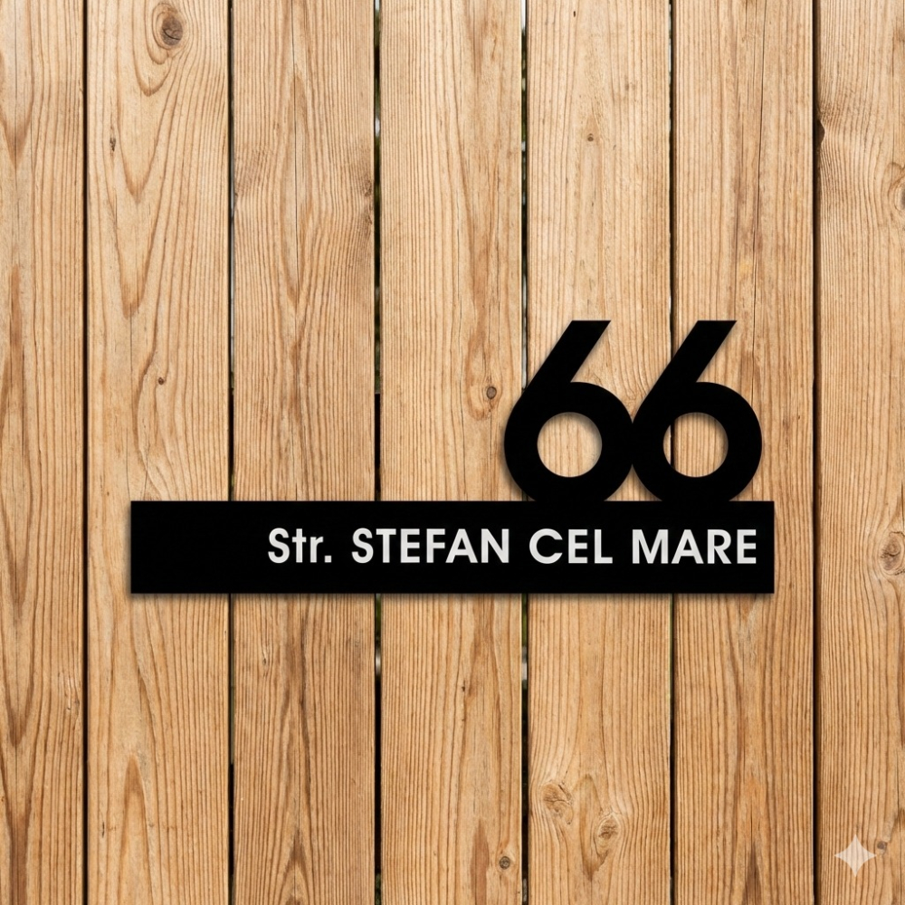 Plăcuță adresă din plexiglas negru – număr decupat și text autocolant [2]