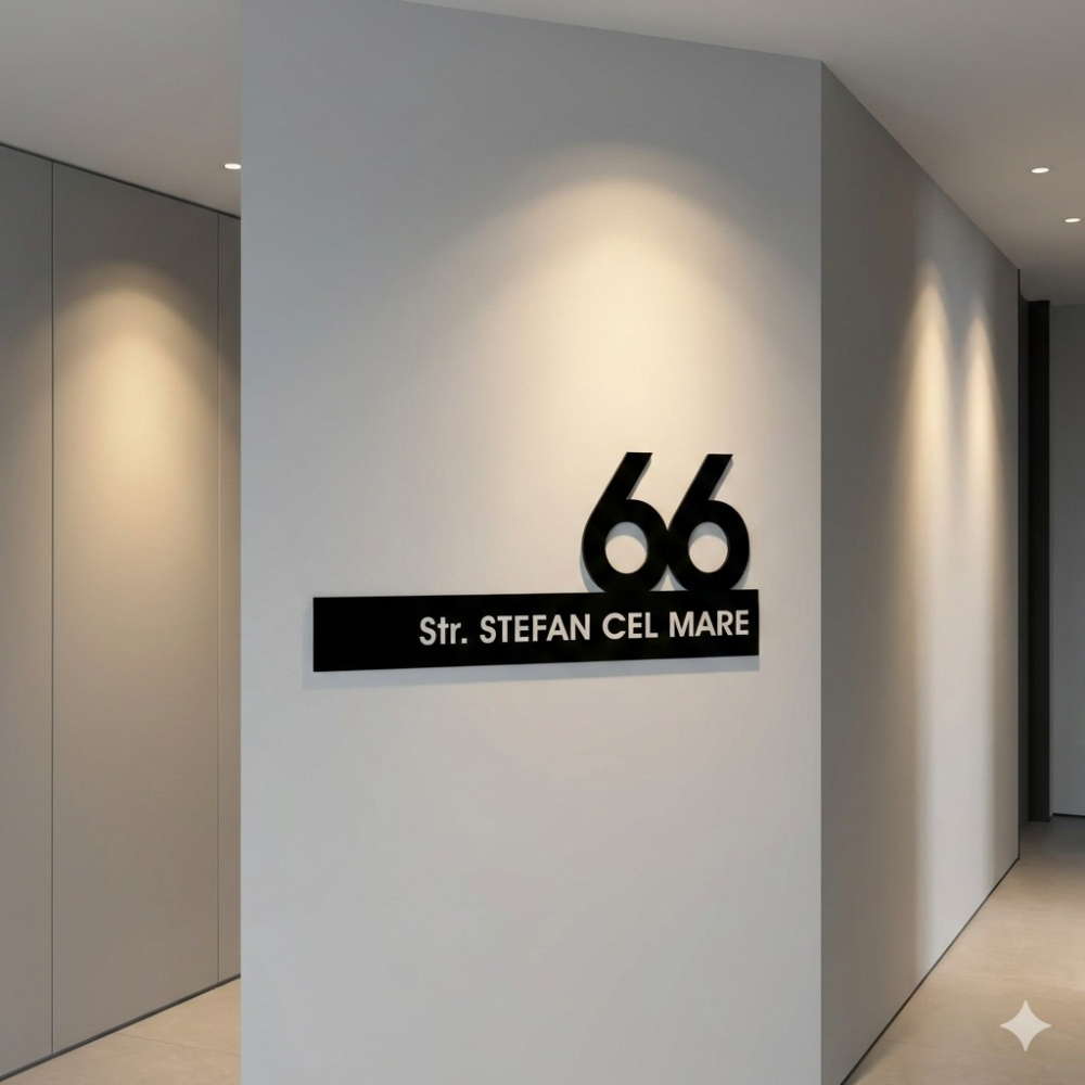 Plăcuță adresă din plexiglas negru – număr decupat și text autocolant [3]