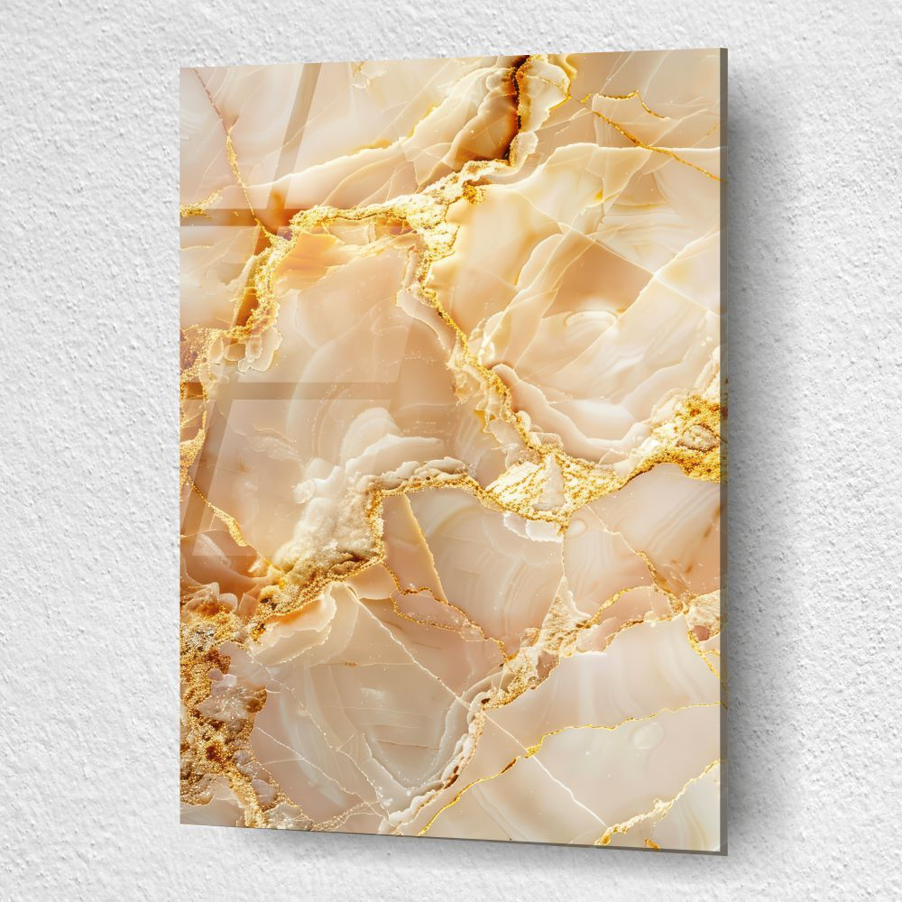 tablou abstract Amber Onyx & Gold Veins pe sticlă acrilică cu textură minerală chihlimbar [3]