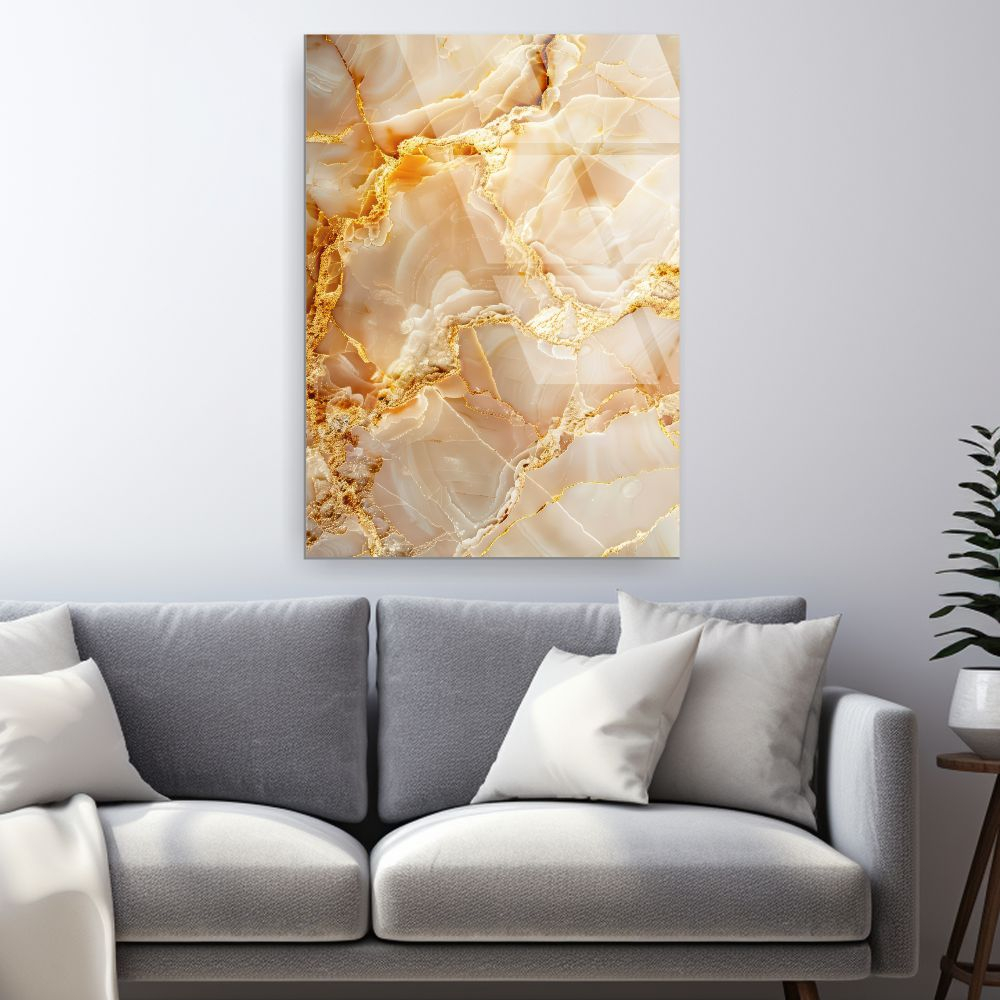 tablou abstract Amber Onyx & Gold Veins pe sticlă acrilică cu textură minerală chihlimbar [2]