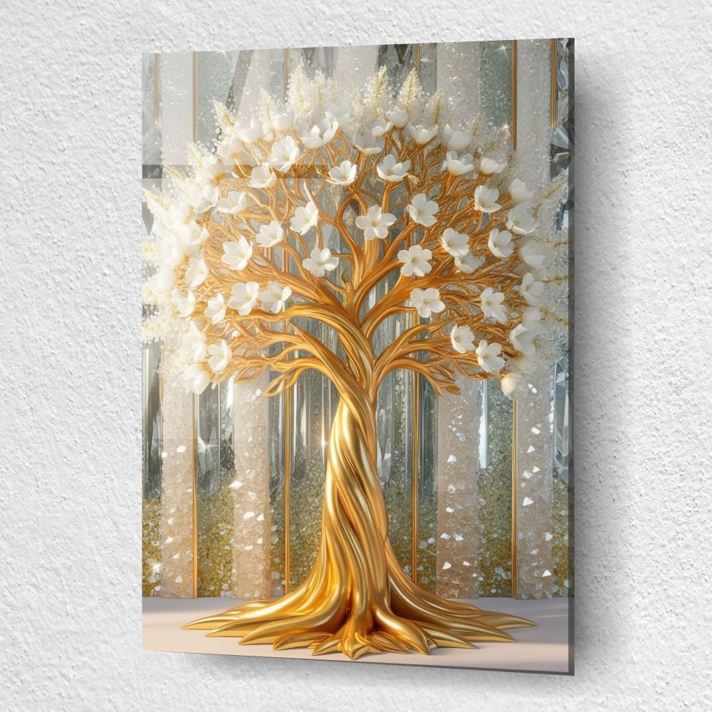 tablou din sticla acrilica cu Arborele Vietii auriu sculptural [3]