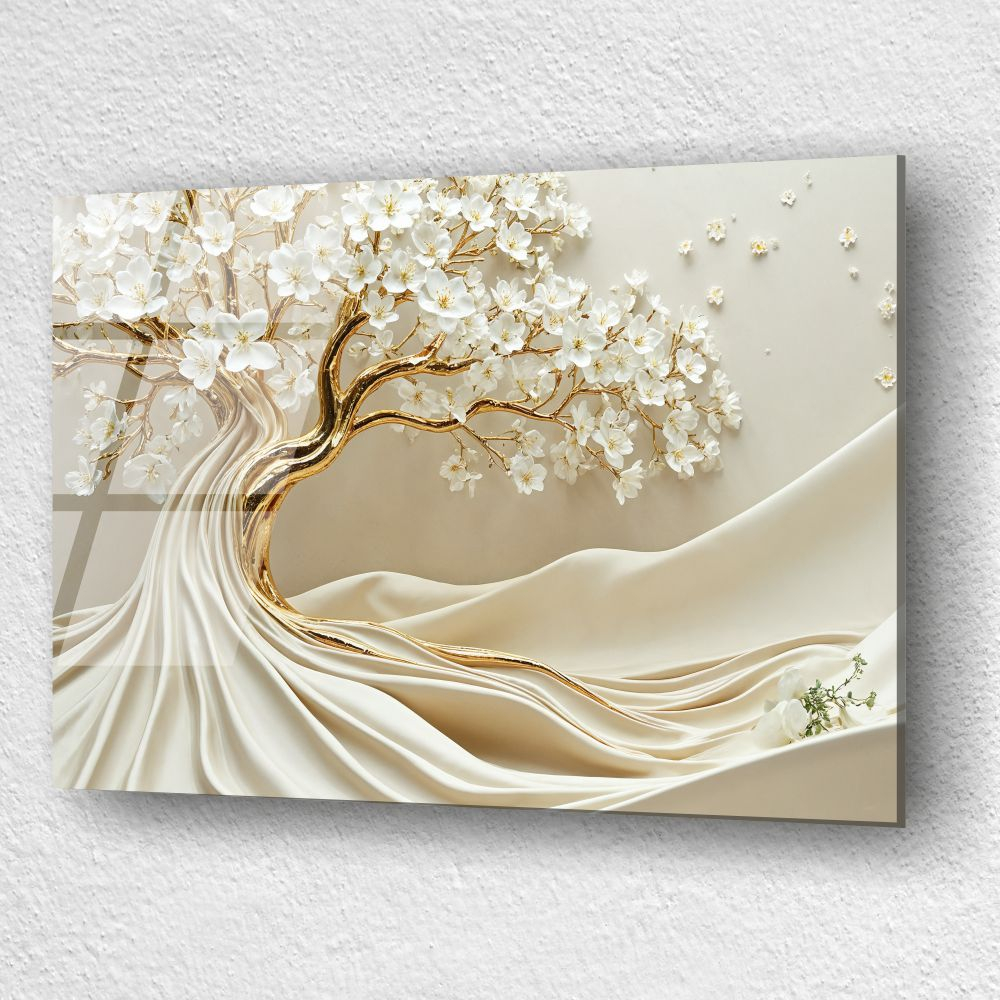 tablou din sticla acrilica Aurum Flux Vitae cu arbore auriu si material fluid [3]