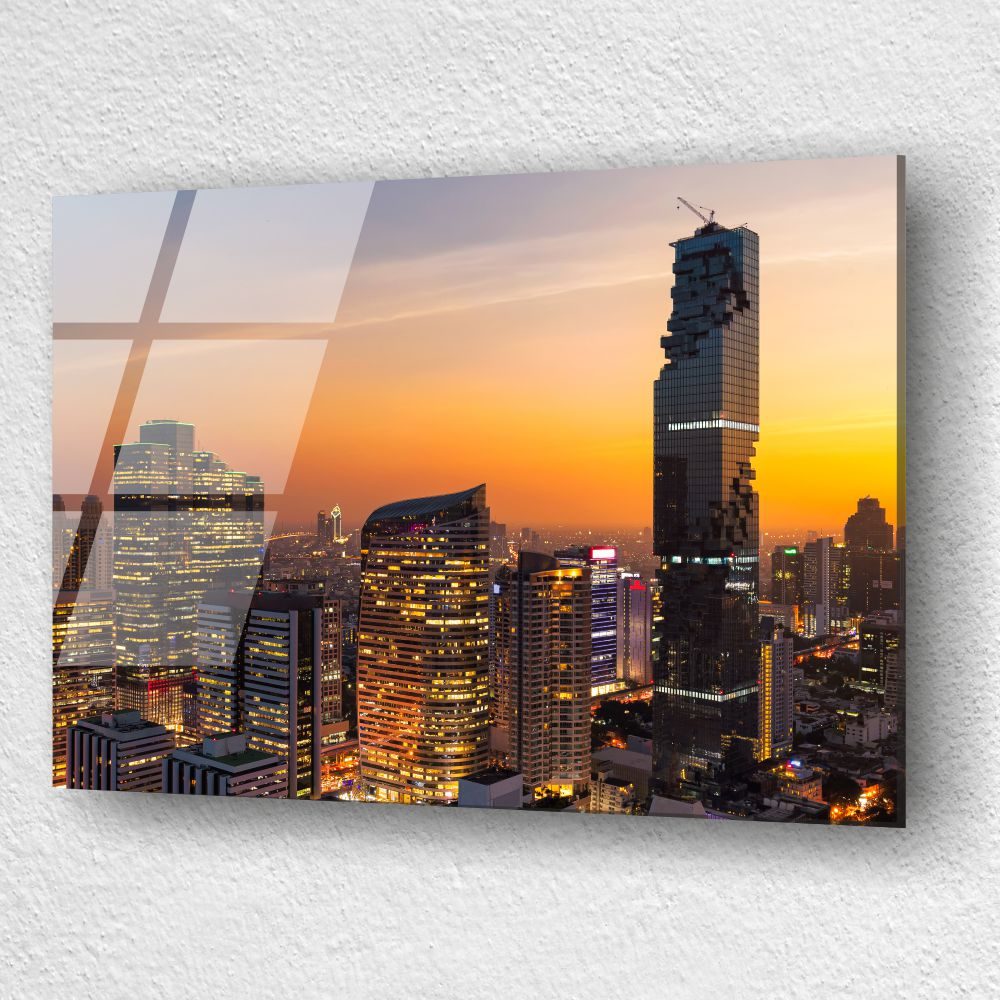 tablou din sticla acrilica Bangkok Skyline cu cladiri moderne si zona de business [3]