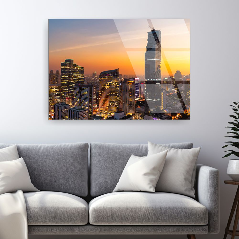 tablou din sticla acrilica Bangkok Skyline cu cladiri moderne si zona de business [2]