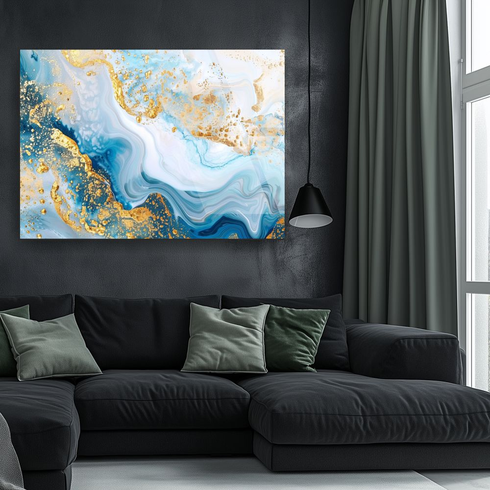 Tablou din sticlă acrilică Blue Gold Flow [2]
