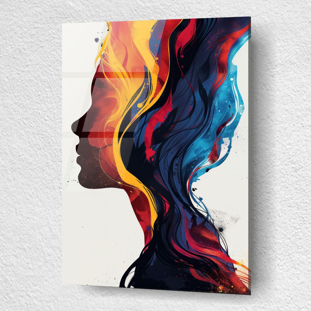tablou din sticla acrilica portret abstract femeie culori primare [3]