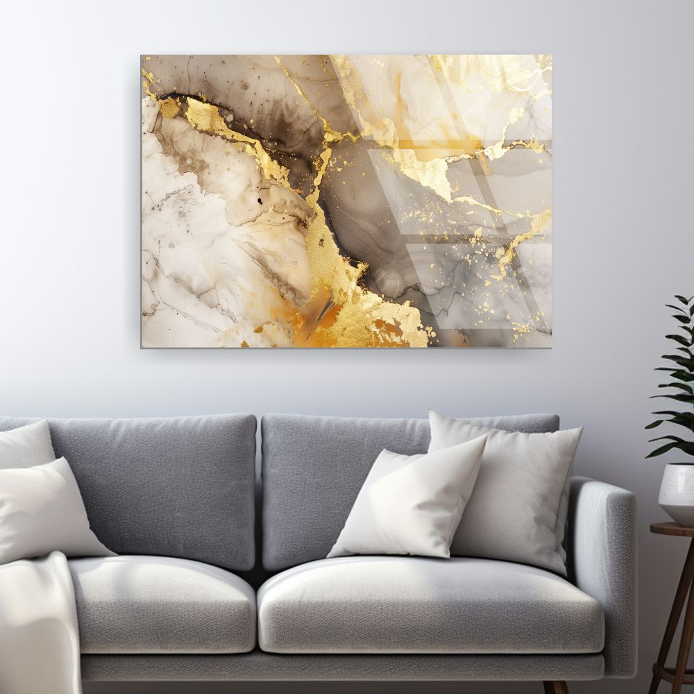 tablou abstract fluid art crem și aur pe sticlă acrilică [2]