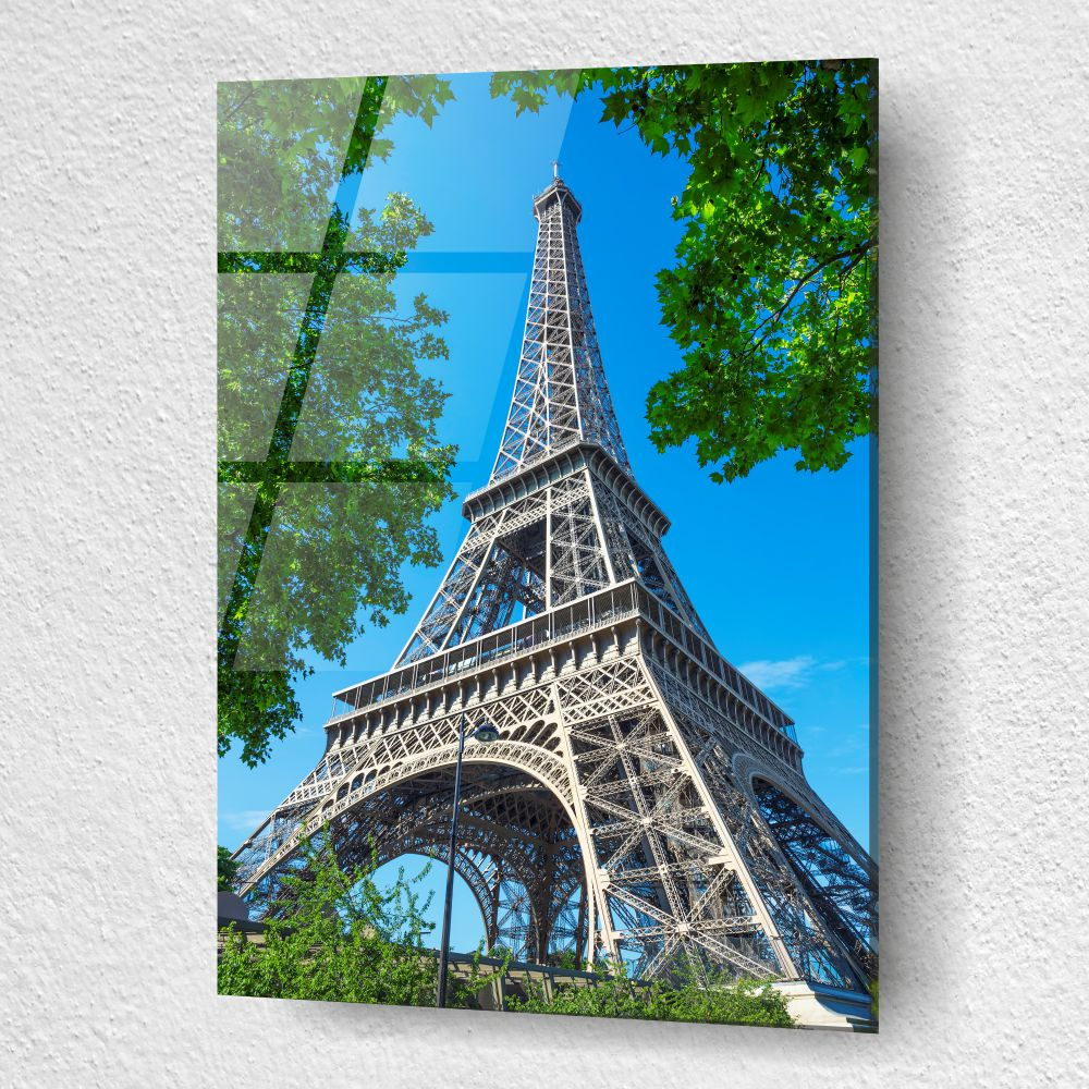 tablou din sticla acrilica Turn Eiffel vazut printre copaci Paris [2]