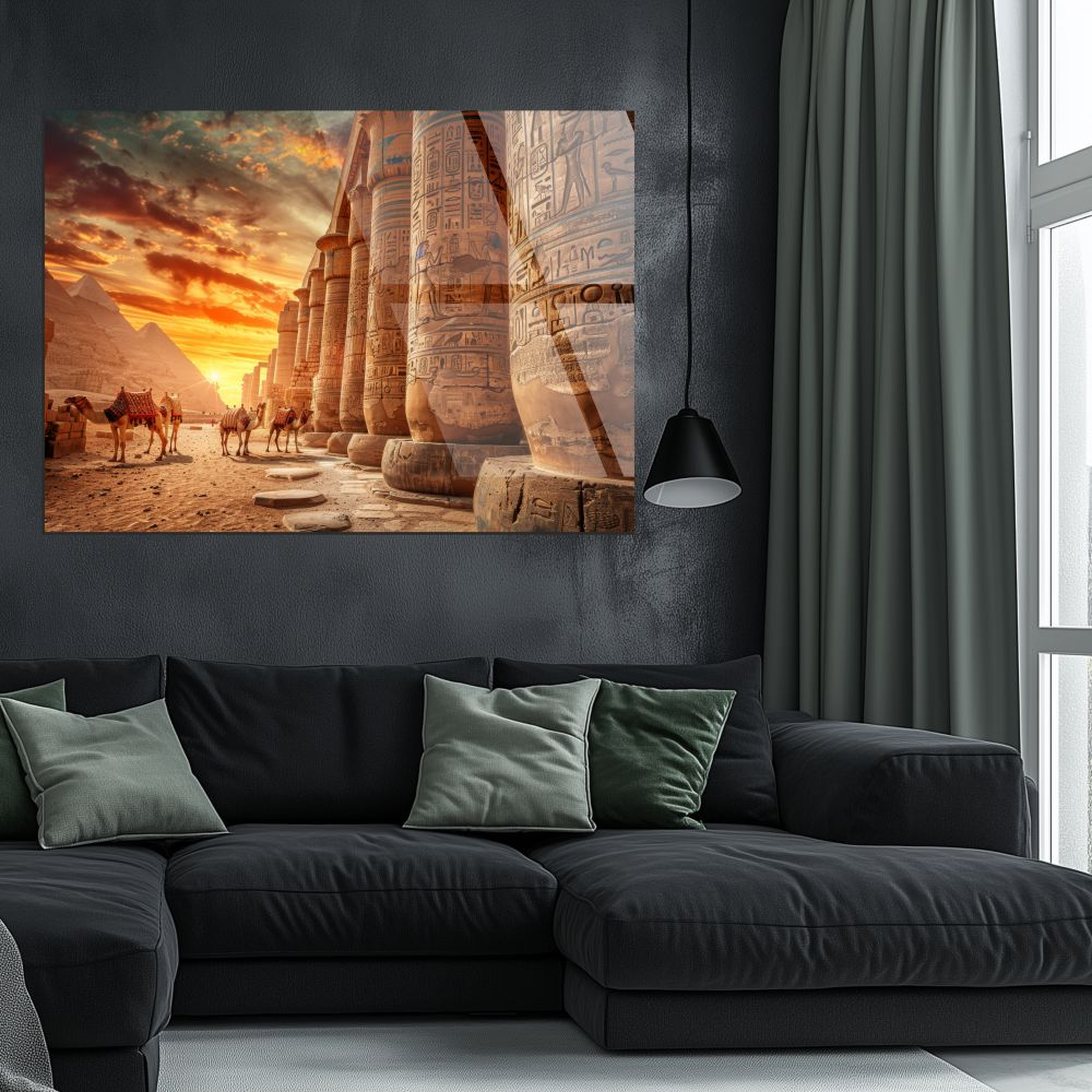 tablou din sticla acrilica cu piramide camile si hieroglife egiptene [2]