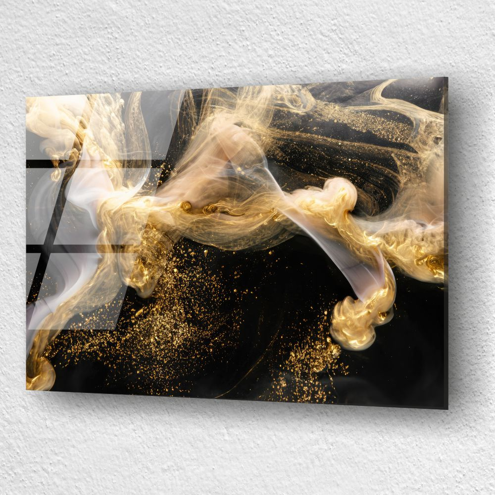tablou abstract Gold Smoke & Black Opulence pe sticlă acrilică cu fum auriu [3]