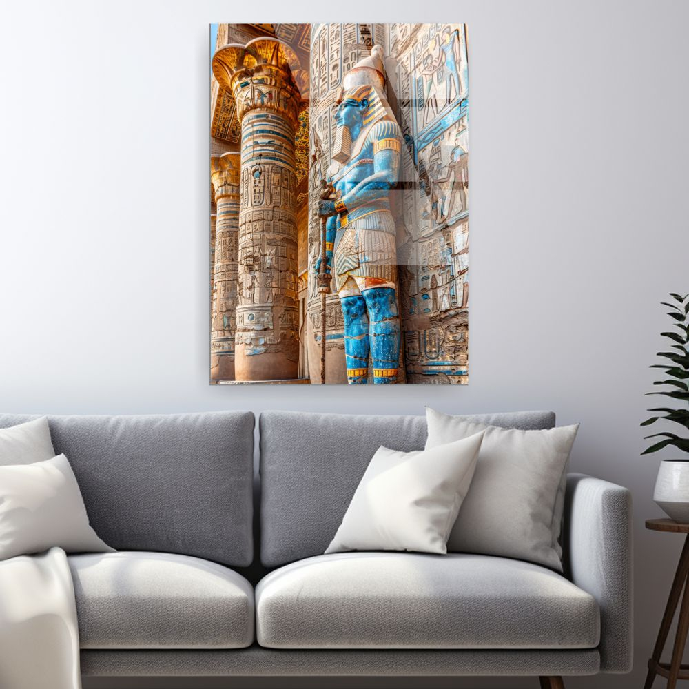 tablou din sticla acrilica cu faraon si perete de templu cu hieroglife [2]