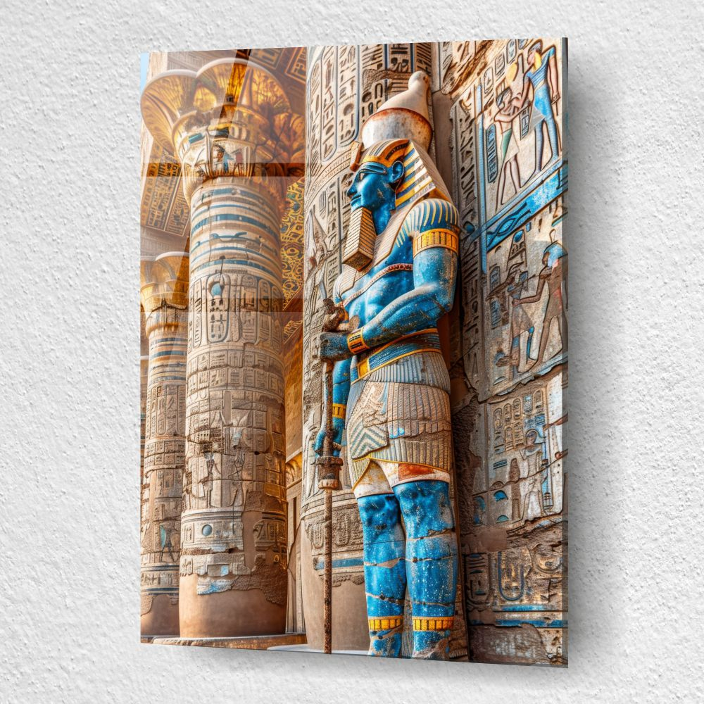 tablou din sticla acrilica cu faraon si perete de templu cu hieroglife [3]