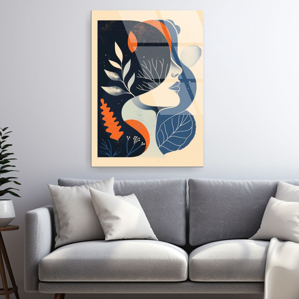 tablou din sticla acrilica portret feminin minimalist cu elemente botanice [2]