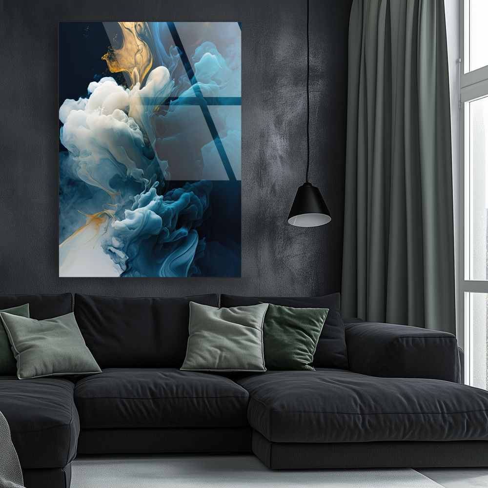 tablou abstract lapis lazuli albastru cu fisuri aurii pe sticlă acrilică [2]