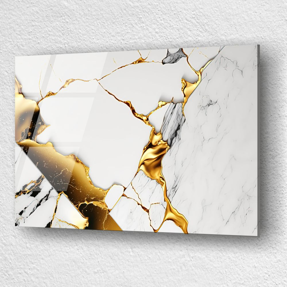 tablou abstract marble gold din sticla acrilica cu marmura alba si aur lichid [3]