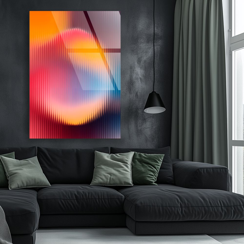 tablou abstract gradient portocaliu albastru cu efect de sticlă canelată [2]