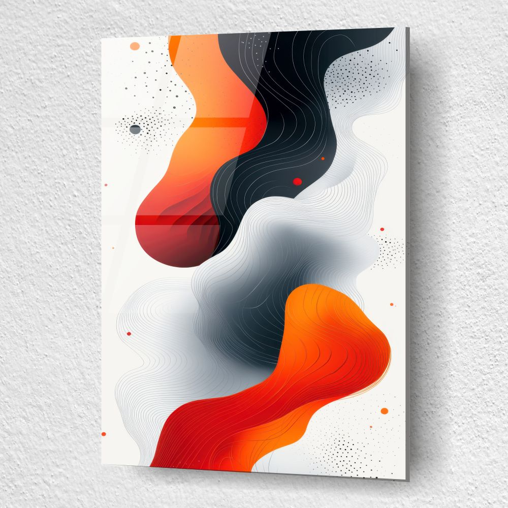 tablou abstract roșu portocaliu cu forme topografice pe sticlă acrilică [3]