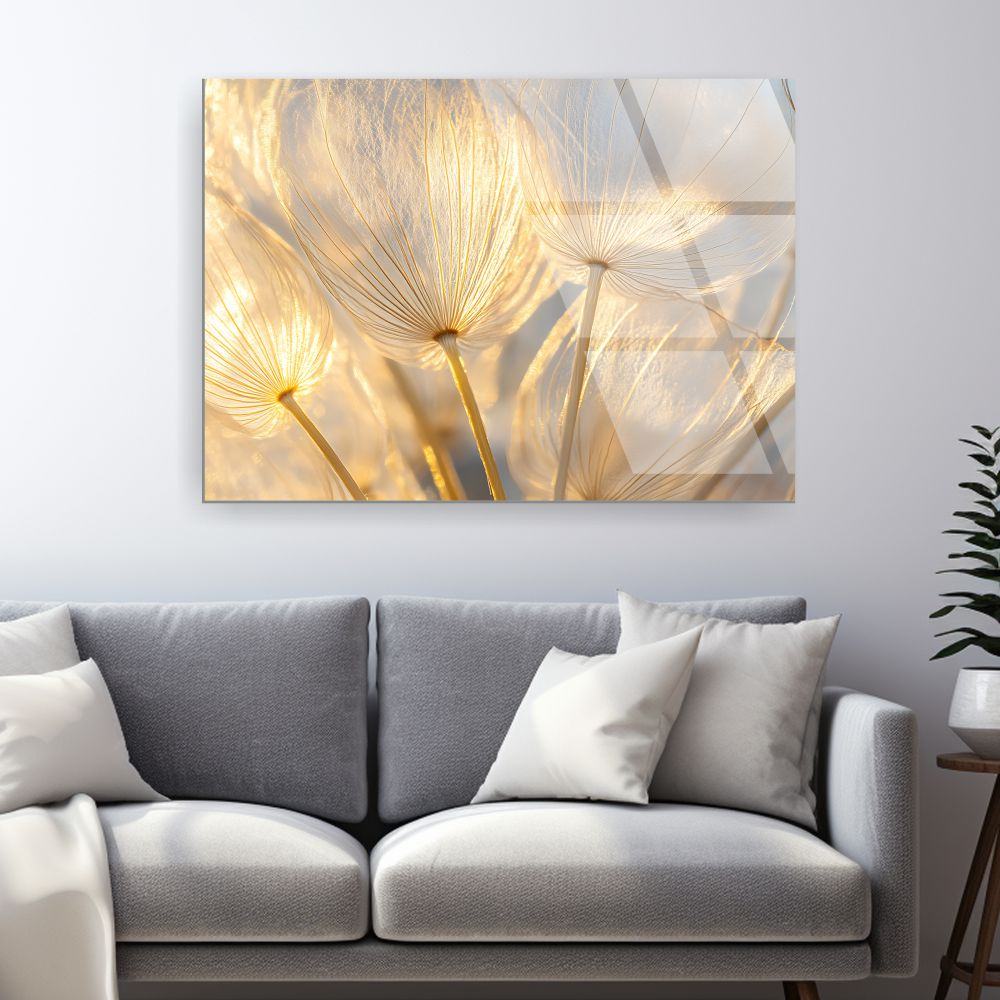 tablou din sticla acrilica Serenus Arbor, copac aerian cu flori albe si cer luminos [2]