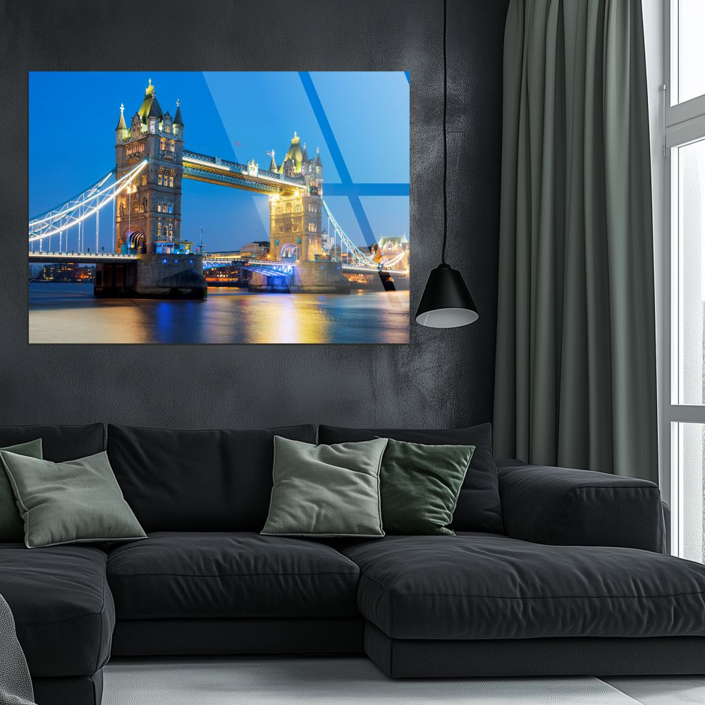 tablou din sticla acrilica Tower Bridge Londra la inserat cu reflexii in apa [2]