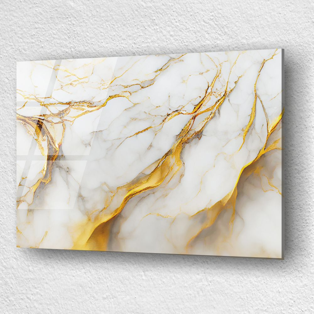 tablou abstract White Marble & Liquid Gold pe sticlă acrilică cu venaturi aurii [3]