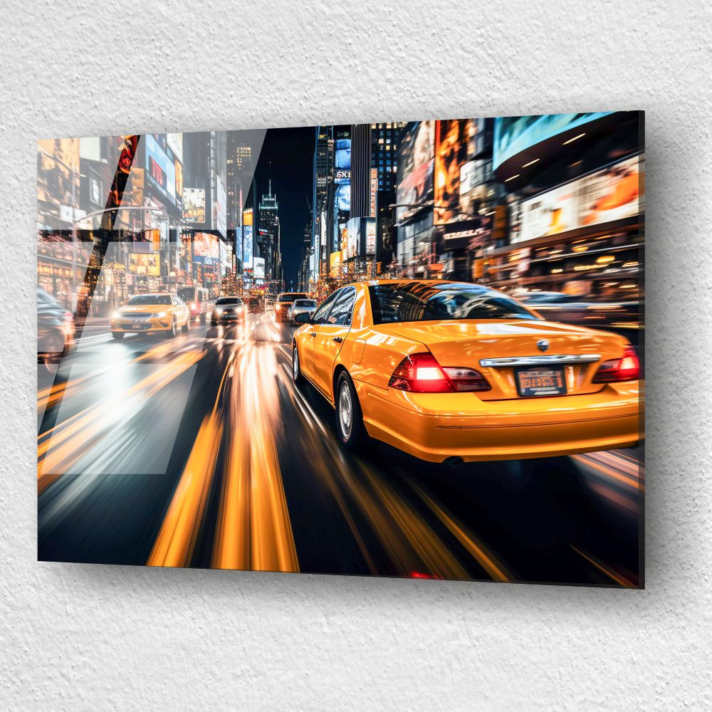 tablou din sticla acrilica yellow cab New York cu efect de miscare [3]