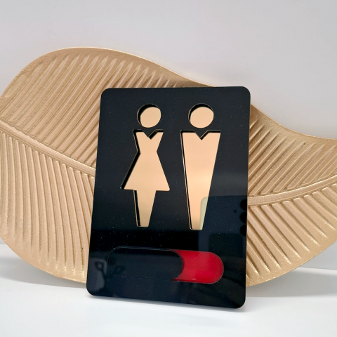 Plăcuță toaletă mixtă din plexiglas negru cu elemente aurii și indicator liber/ocupat verde-roșu. [1]