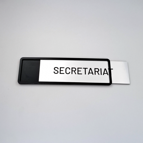 Plăcuță ușă din plexiglas negru cu buzunar și inserție ABS gri / auriu periat gravată cu text personalizat [2]