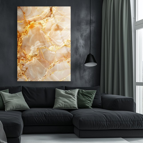 Texturi Abstracte - tablou abstract Amber Onyx & Gold Veins pe sticlă acrilică cu textură minerală chihlimbar