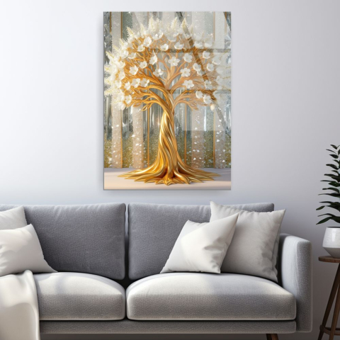 tablou din sticla acrilica cu Arborele Vietii auriu sculptural [1]