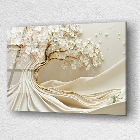 tablou din sticla acrilica Aurum Flux Vitae cu arbore auriu si material fluid [2]