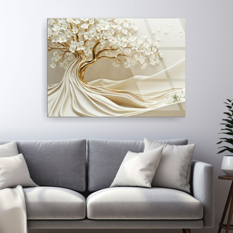 tablou din sticla acrilica Aurum Flux Vitae cu arbore auriu si material fluid [1]