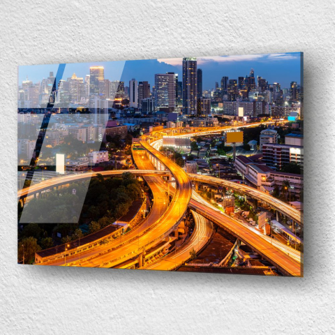tablou din sticla acrilica cu peisaj urban Bangkok vazut de sus la apus [2]