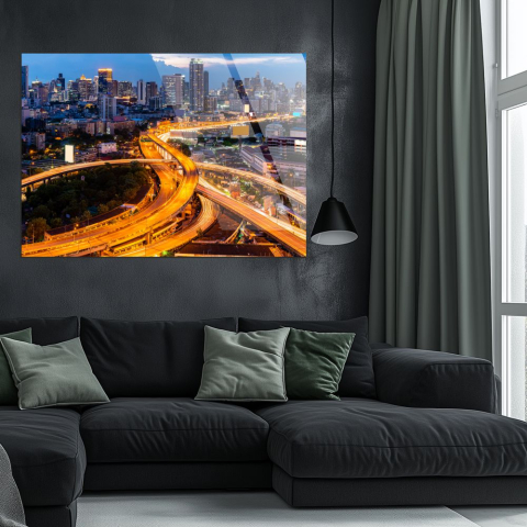 tablou din sticla acrilica cu peisaj urban Bangkok vazut de sus la apus [1]