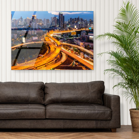 tablou din sticla acrilica cu peisaj urban Bangkok vazut de sus la apus