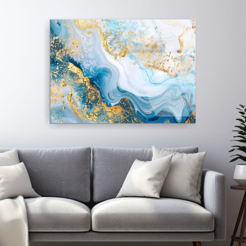 Texturi Abstracte - Tablou din sticlă acrilică Blue Gold Flow