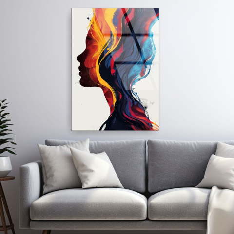 tablou din sticla acrilica portret abstract femeie culori primare [1]