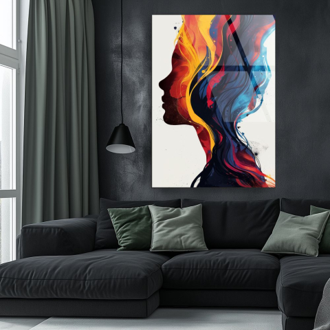 Siluete & Portrete Artistice - tablou din sticla acrilica portret abstract femeie culori primare
