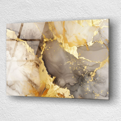 tablou abstract fluid art crem și aur pe sticlă acrilică [2]