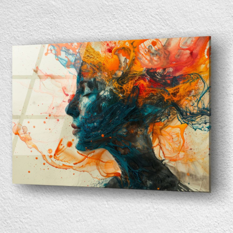 tablou din sticla acrilica Creative Burst cu profil feminin si explozie de culoare [2]