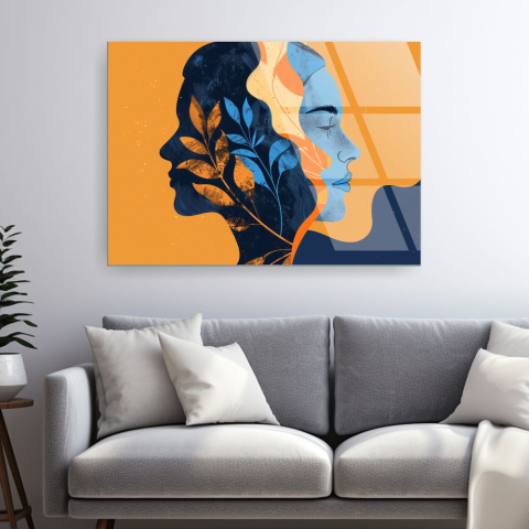 tablou din sticla acrilica doua profile feminine abstract cu elemente botanice [1]