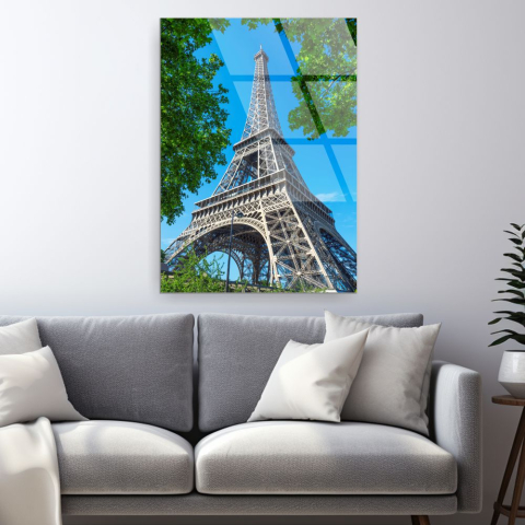 tablou din sticla acrilica Turn Eiffel vazut printre copaci Paris [2]
