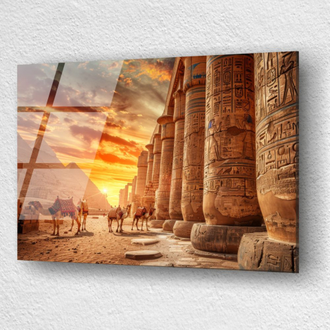 tablou din sticla acrilica cu piramide camile si hieroglife egiptene [2]
