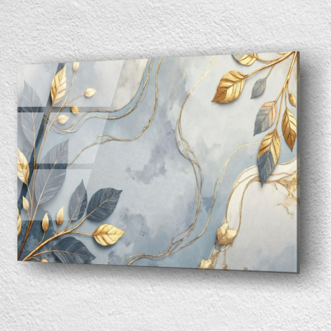 tablou din sticla acrilica cu ramuri aurii si fundal mineral abstract [2]