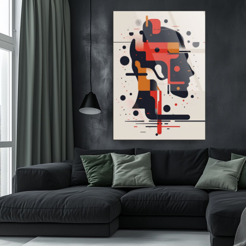 Siluete & Portrete Artistice - tablou din sticla acrilica profil masculin geometric abstract cu efect digital